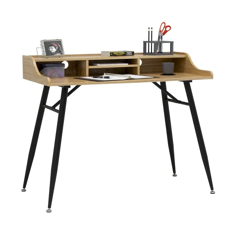 45-Inch Modern Secretary Writing Desk with Storage – Ashwood/Cement Finish, Home Office