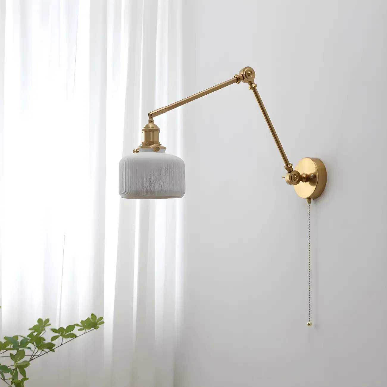 Classic Gold Metal Swing Arm Ceramics Shade Wall Light