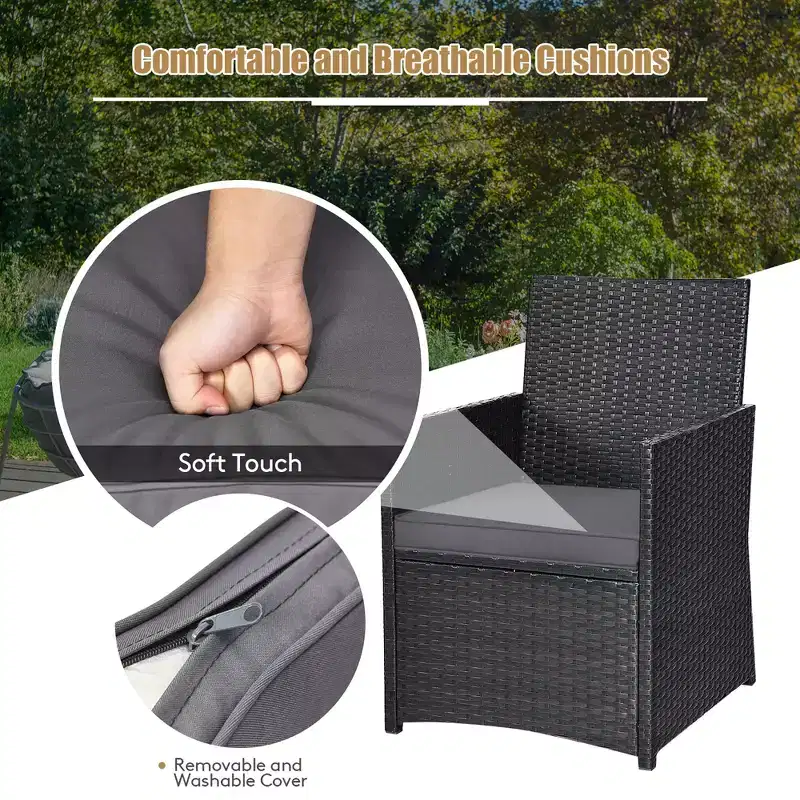 Costway 3PCS Patio Rattan Furniture Set Cushion Sofa Armrest Garden Deck