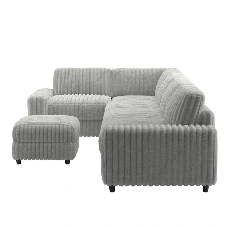 Veyron Furry Channel Fabric Down-filled L-Shape 4-Seat Modular Sectional Sofa with Ottoman by iNSPIRE Q Modern