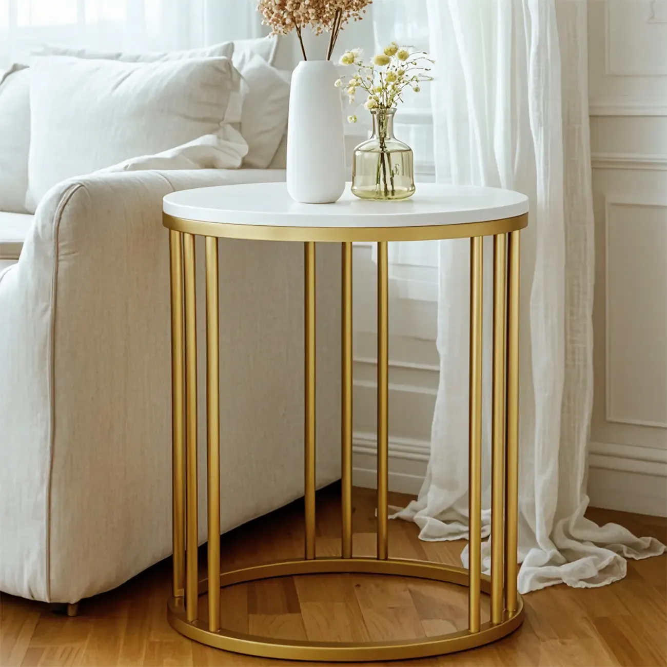 Modern Gold Metal Round 2 Tiers Side Table for Living Room