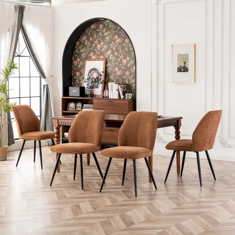 Mid Century Modern Armless Fabric Dining Room Chairs Set of 2