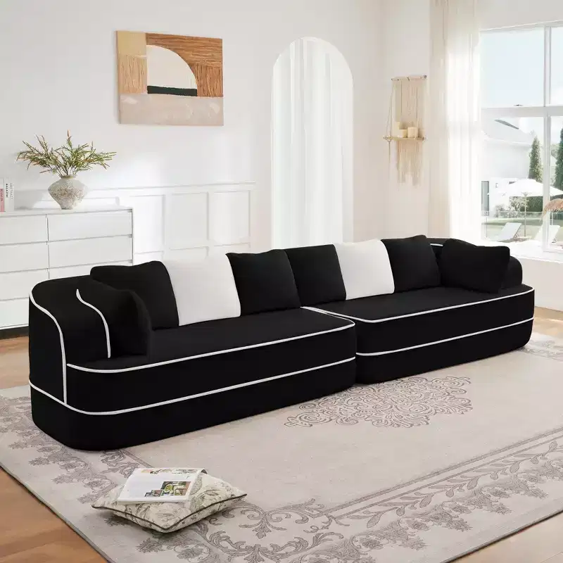 135 4-Seat Teddy Fabric No Assembly 32D High Density sponge Boneless Sofa Fluffy Comfy Couch,Oversize sofa for Living Room,White