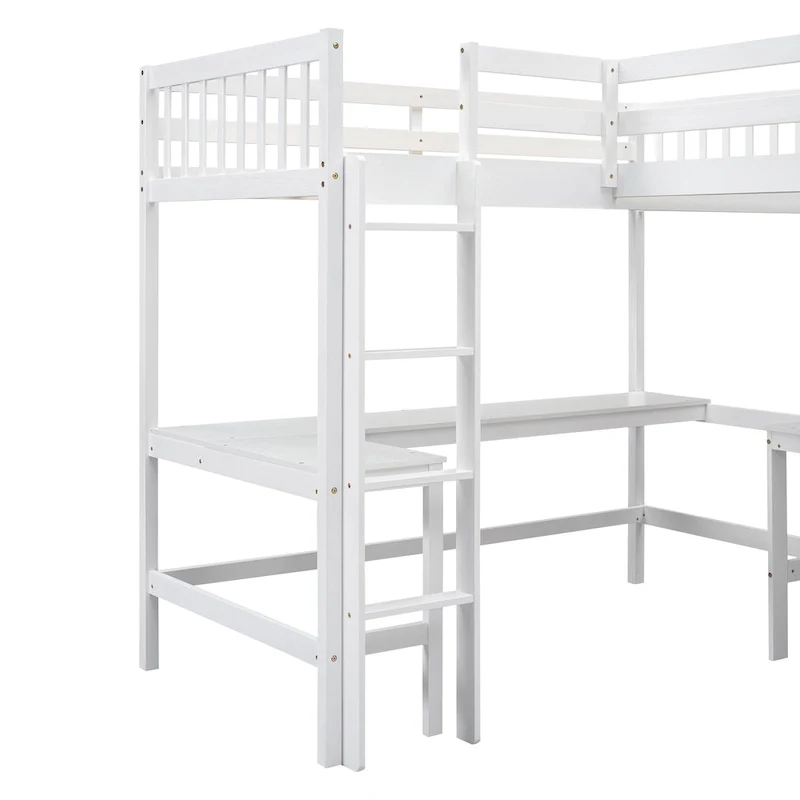 Twin L-Shaped Loft Bed with Desks