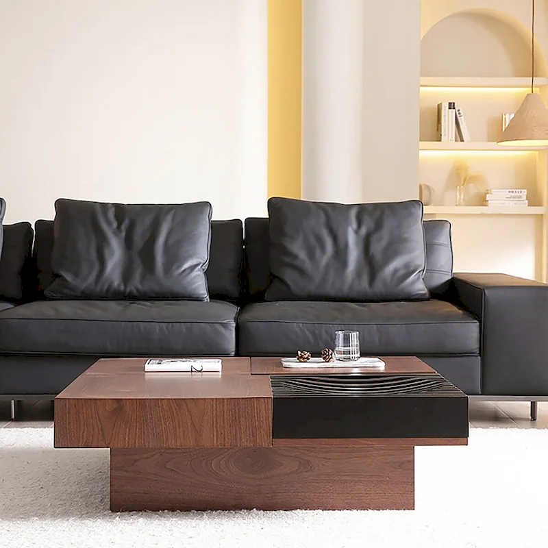 Mid-Century Modern Square Coffee Table Walnut Wood Finish Living Room Table