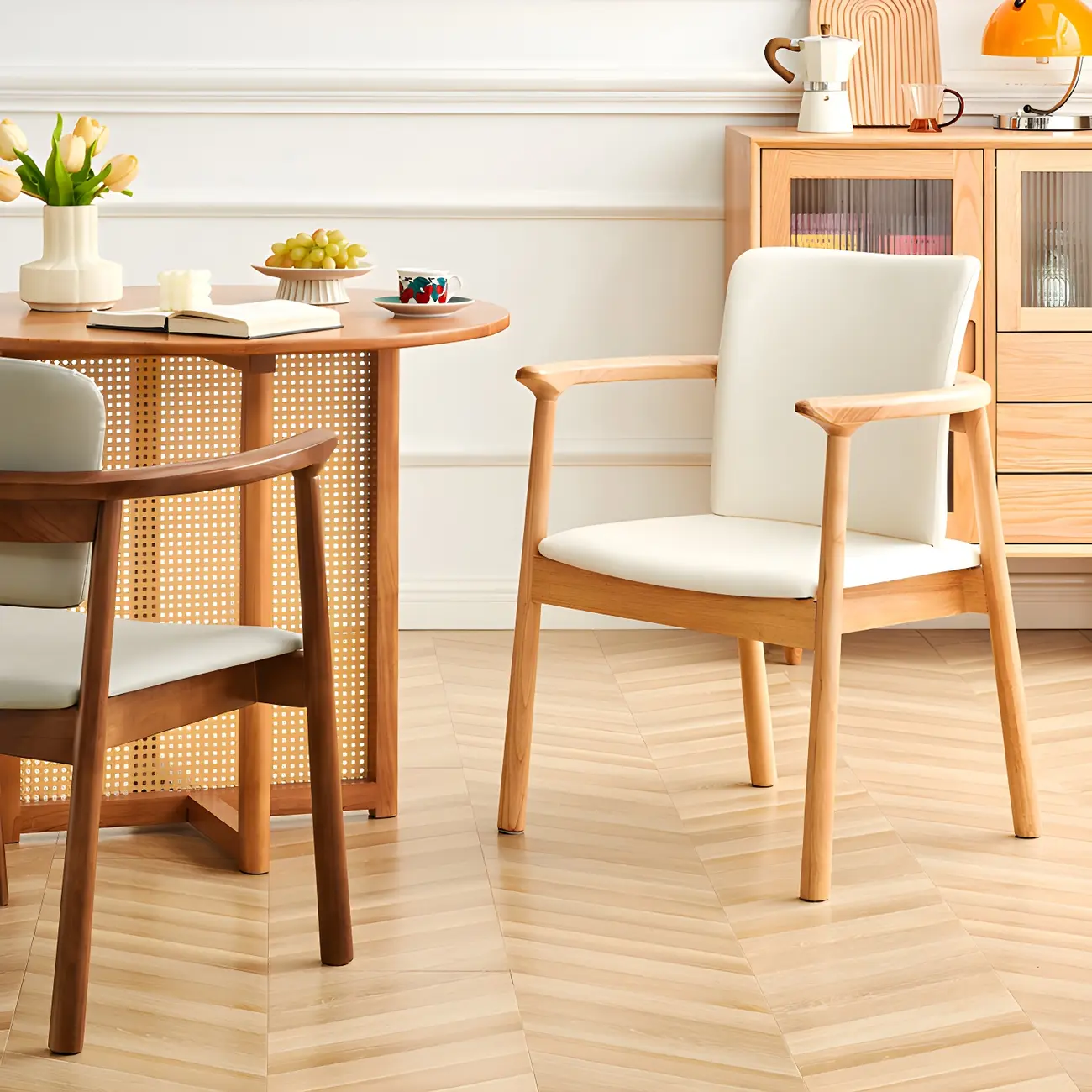 Modern Upholstered Rubberwood Arm Dining Chair Set of 2