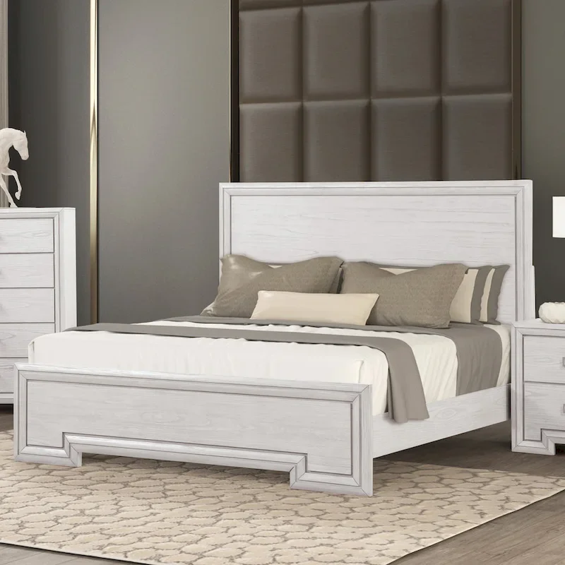 Rustic White Wood Panel Bed