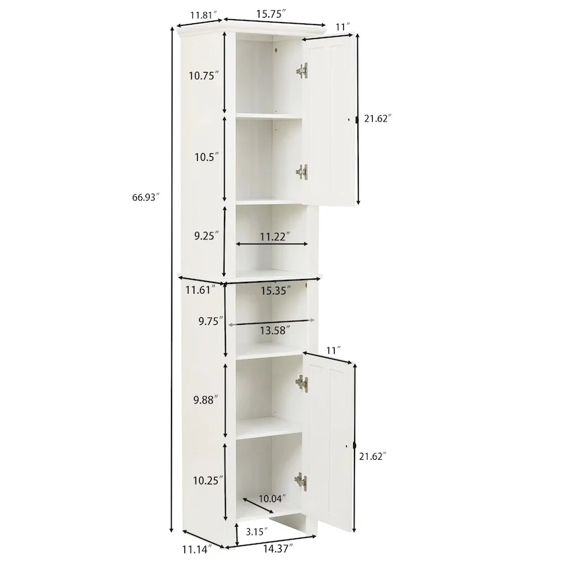 White MDF Wood 67-Inch Tall Tower Bathroom Linen Cabinet
