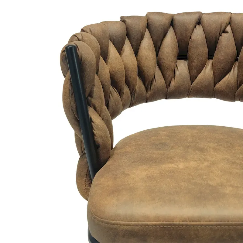 2 Woven Bar Stool,Black Legs No Adjustable Chairs,360 Swivel Upholstered Bar Chair Counter Stool Arm Chairs With Back Footrest