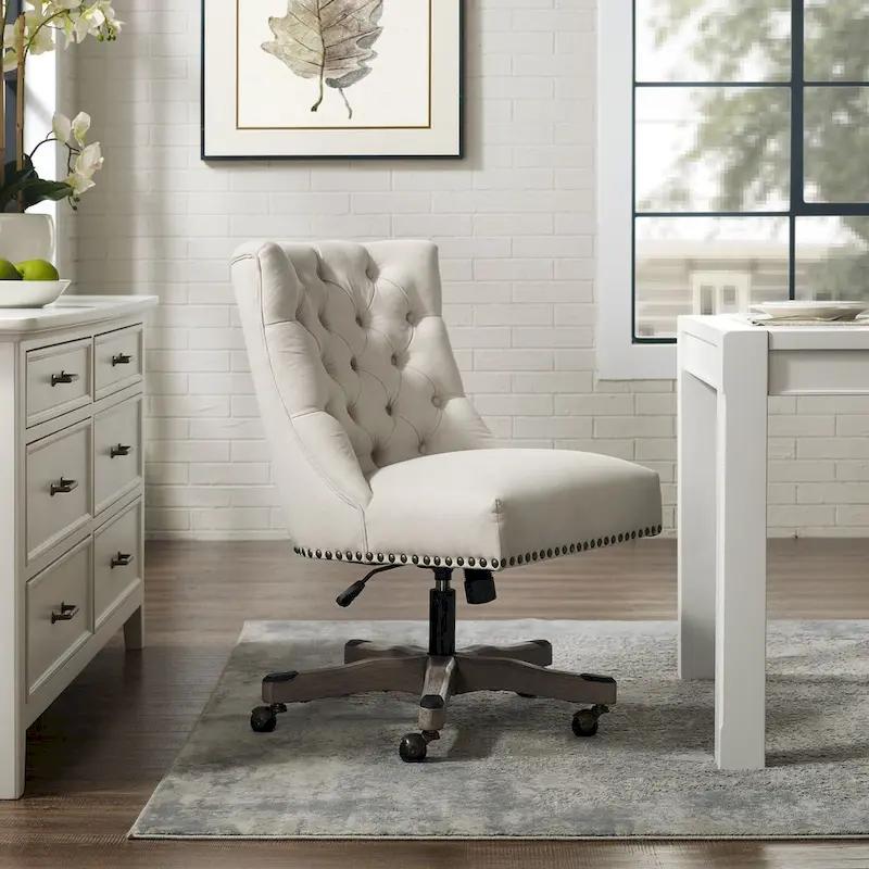Solid Adjustable Plush Tufted Office Chair - 41.5 - Beige and Gray