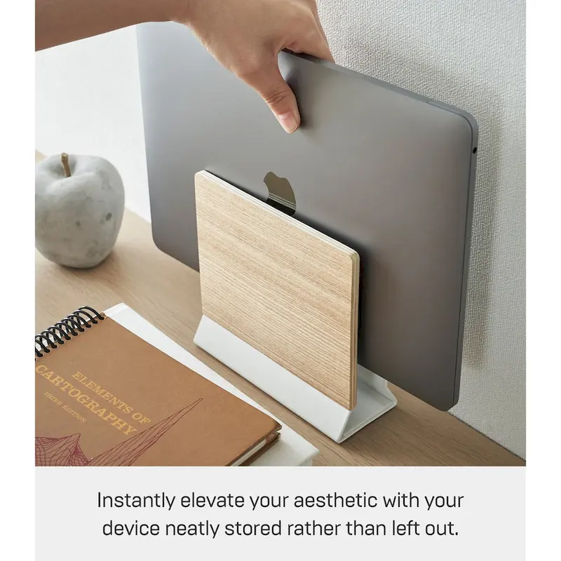 Yamazaki Home Slim Laptop Stand, Steel and Wood - L 2.44 x W 6.3 x H 5.91 inches