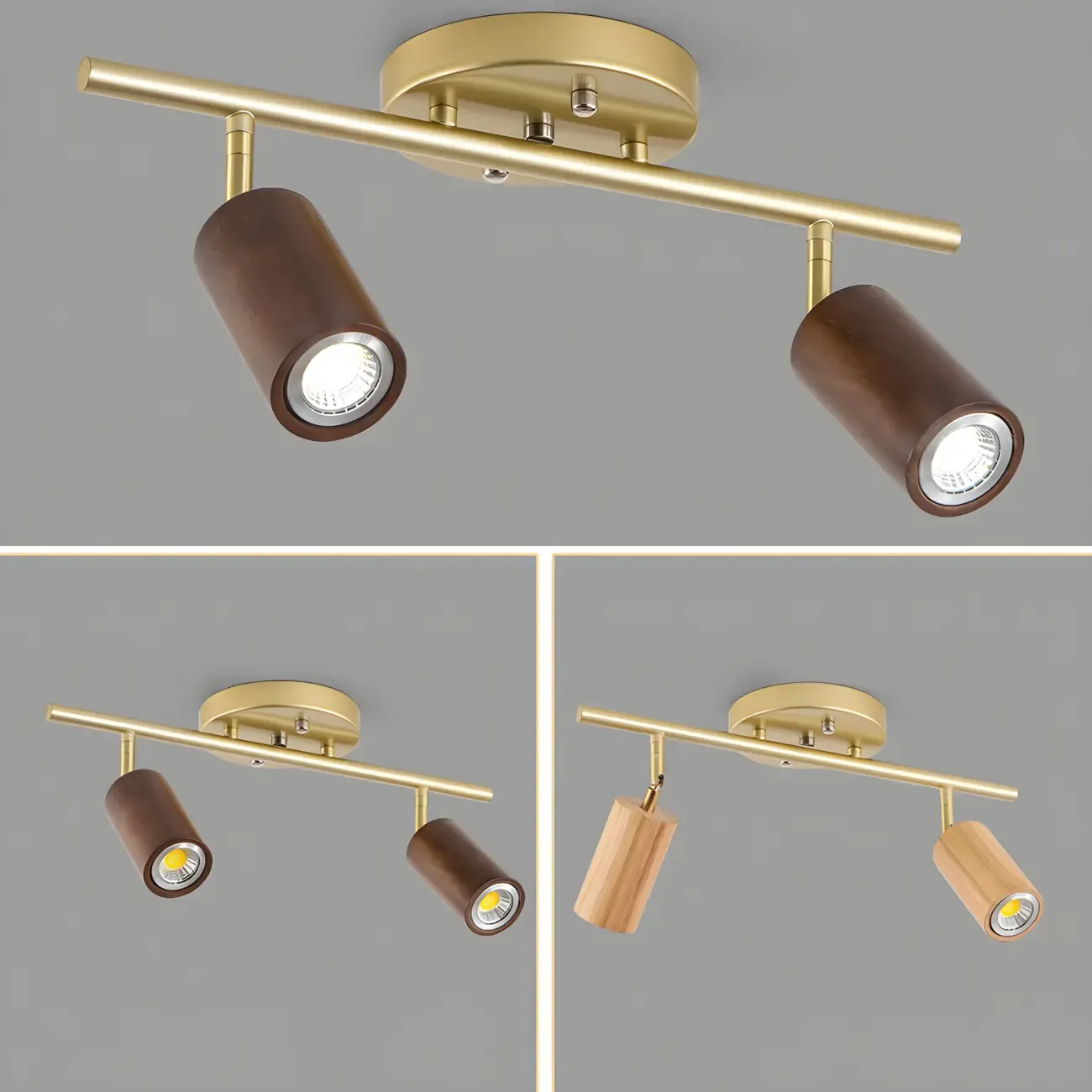 Modern Rubber Wood Brown Semi Flush Mount Track Light