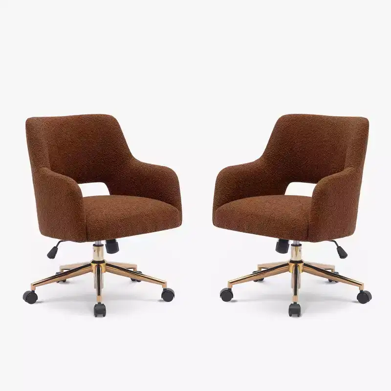 WestinTrends Genevieve Mid-Century Modern Swivel Office Chair With Wheels (Set Of 2), Rust Orange