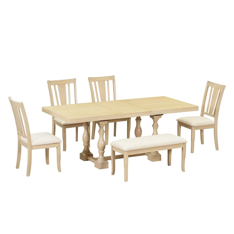Traditional 6-Piece 78inch Trestle Extendable Dining Table Set
