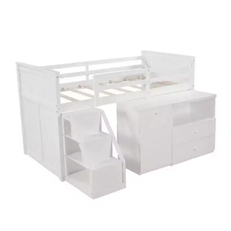 Acme Furniture 79" Loft Bed Wyatt Loft and Bunk Bed White : Full Size, Wood Frame, No Box Spring Needed