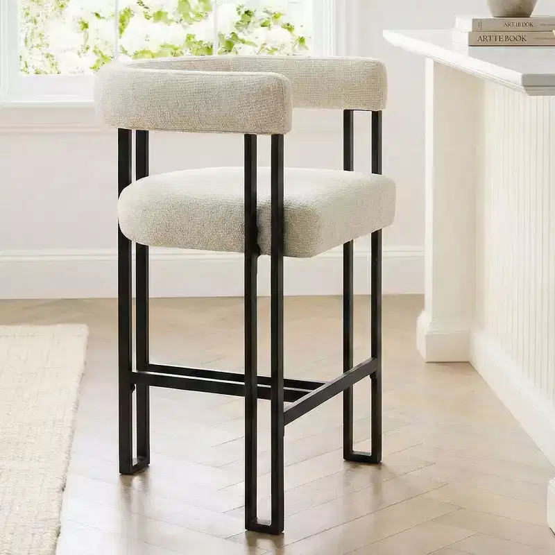 Modern Upholstered Counter Height Bar Stools, 24 Kitchen Island Stools with Back, Fabric Counter Chairs for Dining Room or Home Bar-Panipeachy