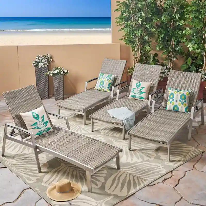 Oxton Outdoor Aluminum Chaise Lounges (Set of 4) by Christopher Knight Home