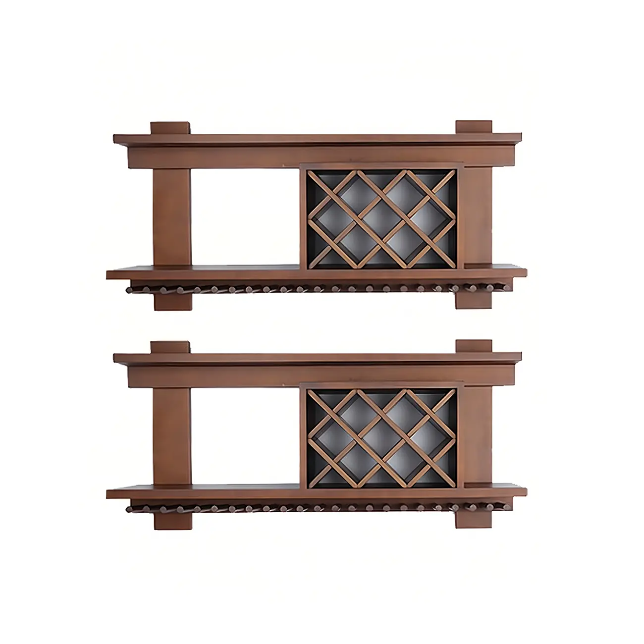 Pine Wooden Wall-Mounted Display Open Wine Bottle & Glass Rack