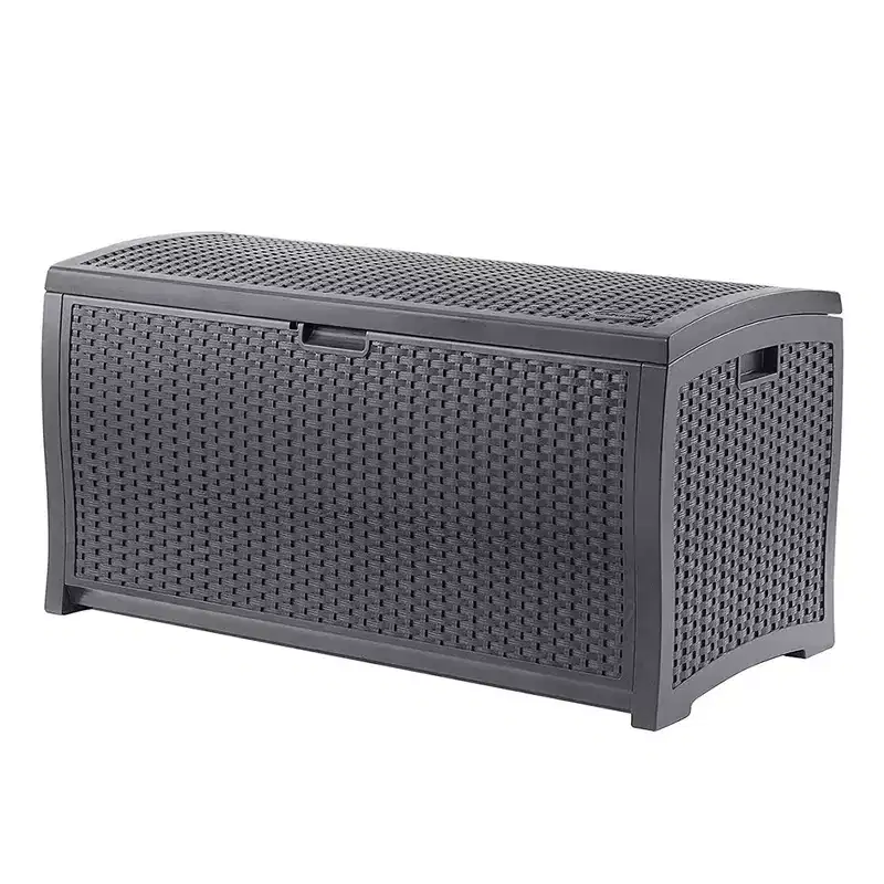 Suncast 73 Gallon Medium Wicker Indoor/Outdoor Storage Boxes for Garden Tools, Pool Accessories, and Patio Cushions, Cyberspace (3 Pack)