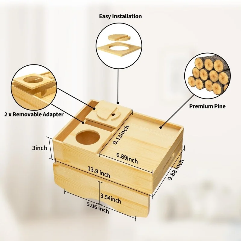Brown Wooden Sofa Armrest Tray with Cup Holders - Multi-Person Use