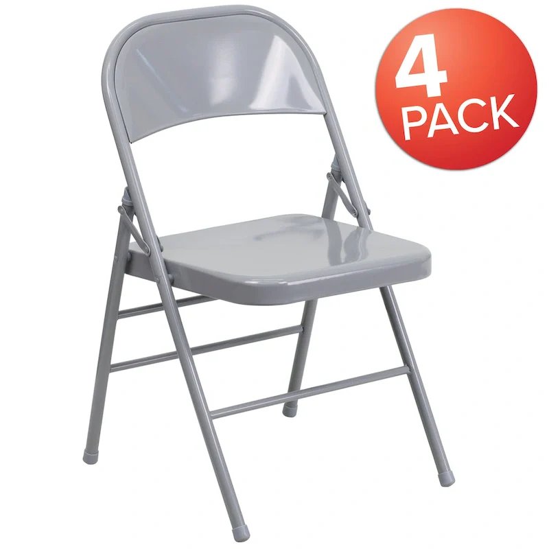 4 Pack Triple Braced & Double Hinged Metal Folding Chair