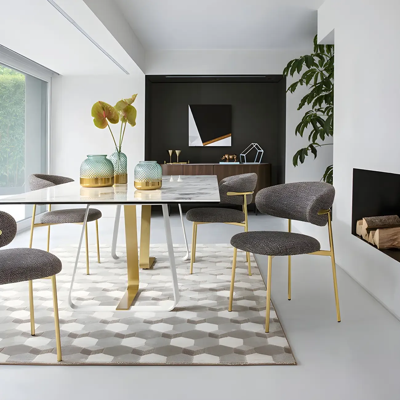 Scandinavian Velvet Upholstered Dining Room Chairs Set of 4