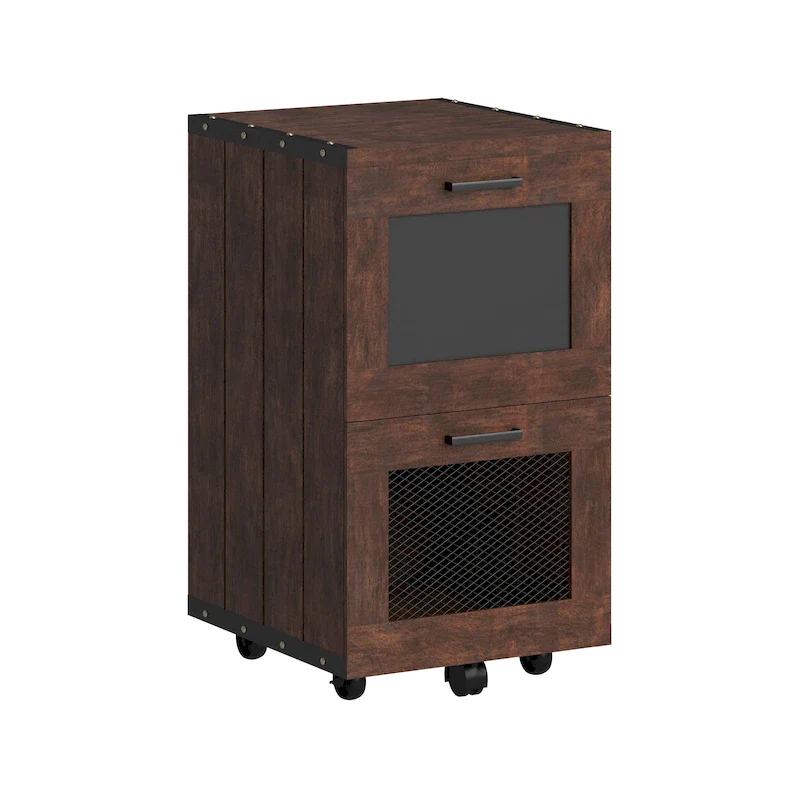 Rustic Walnut Window 2-Drawer Wood File Cabinet by Furniture of America