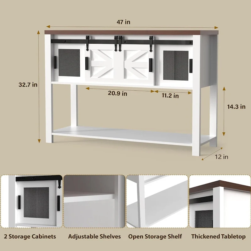 Farmhouse & Industrial Rustic Console Table with Shelf