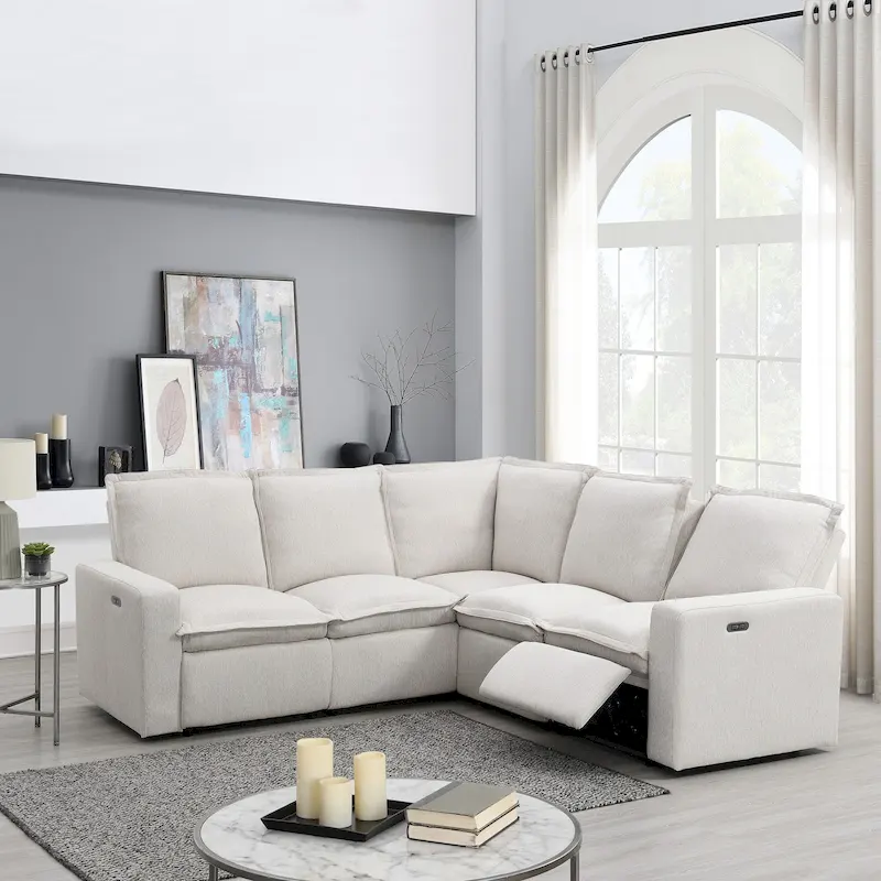 89.76 L-Shaped 5-Seater Sofa with Recliner