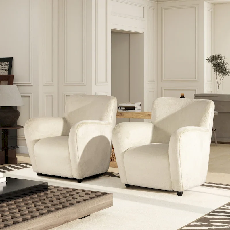 Wolffe 32  Transitional Faux Fur Upholstered Curved Arm Accent Chair