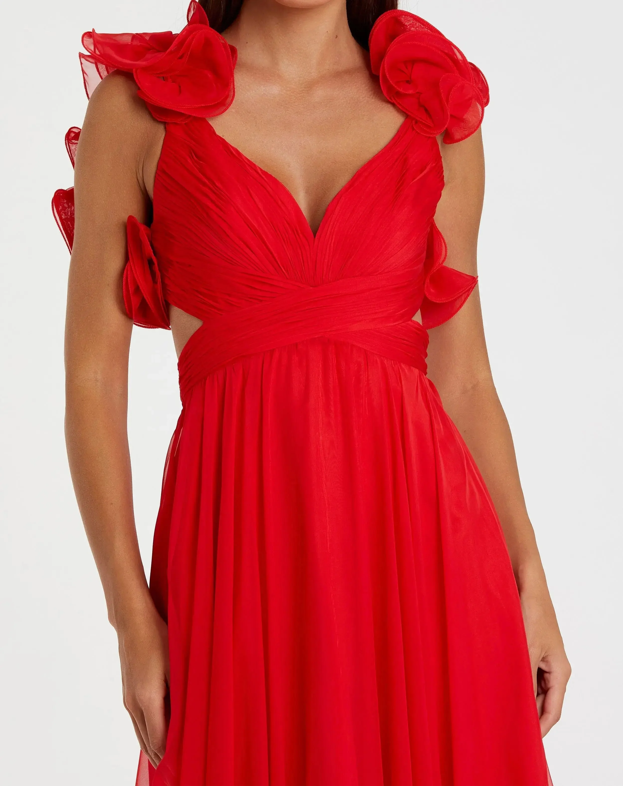 Red Ruffle Tiered Cut-Out Chiffon Gown - FINAL SALE