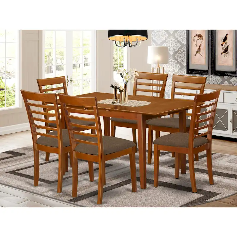 East West Furniture 7 Piece Dining Table Set- A Rectangle Dining Table and 6 Kitchen Chairs, Saddle Brown(Seat Options)