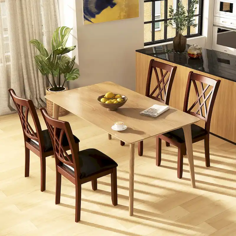 Set of 4 Dining Chairs with Backrest Padded Seat PU Leather X-Frame