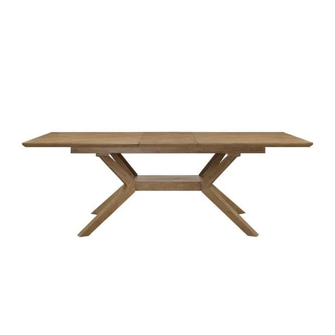 Mid-Century Modern Rectangular Extension Dining Table with Chairs, Brown - Large