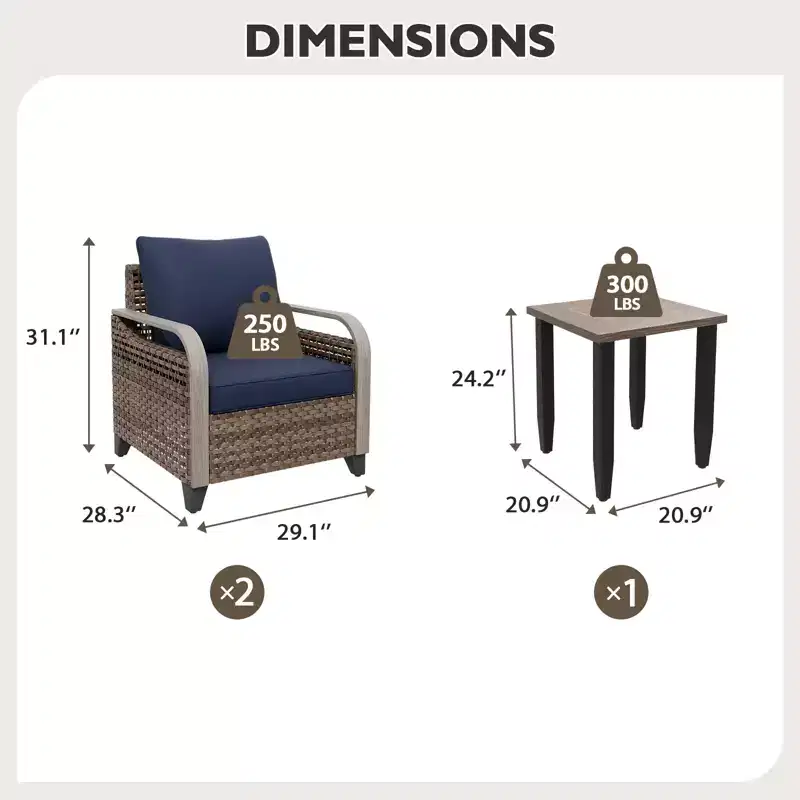 EAGLE PEAK Wicker Bistro Table and Chairs, Outdoor Bistro Set, Rattan Patio Furniture, Wicker Patio Chairs & Table, 3 Piece Set