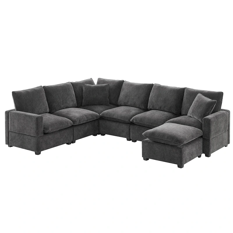 Nestfair Modern U Shape Modular Sofa 7 Seat Chenille Sectional Couch Set with 2 Pillows Included