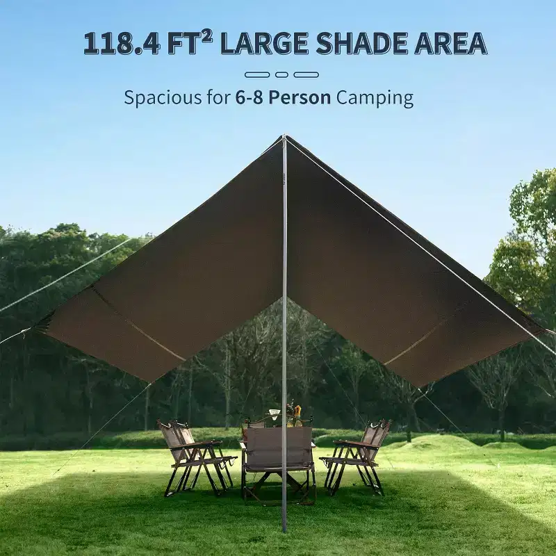 Naturehike Camping Tent Tarp with Poles, Waterproof PU 18000mm+, Anti-UV UPF2000+ Camping Sun Shelter Rain Fly, Camping Tent Canopy for Outdoor Party