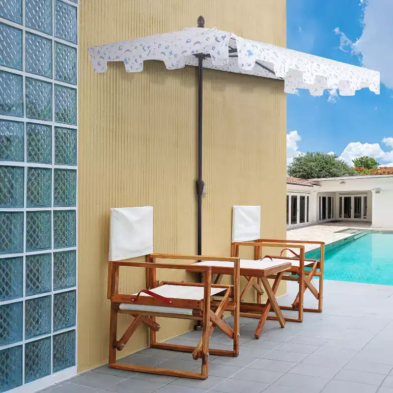 JONATHAN Y Sidney 9 ft. Classic MidCentury Rectangular Half Market Patio Umbrella with Crank, Wind Vent and UV Protection