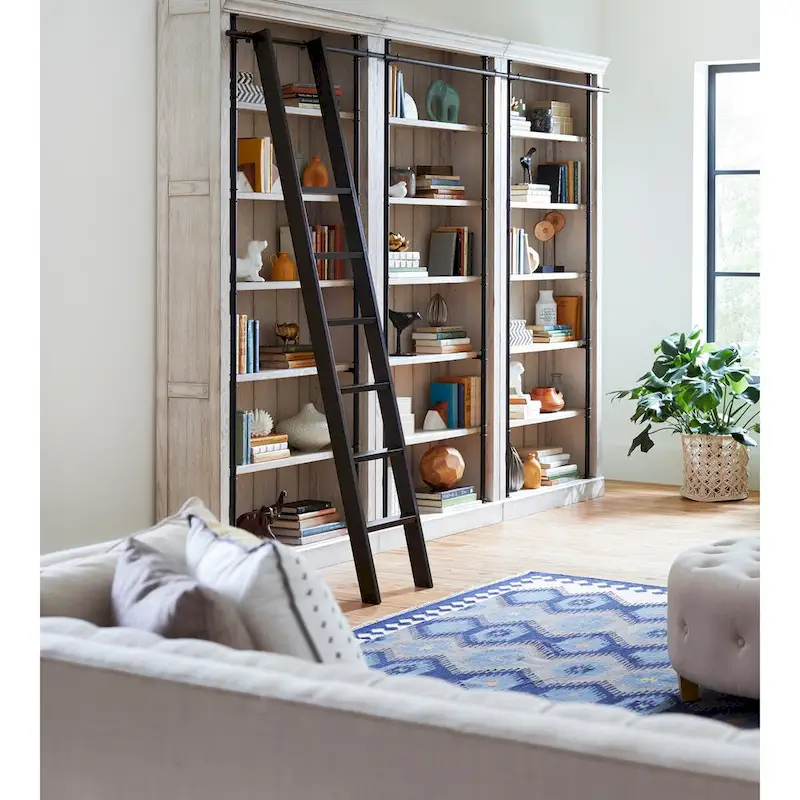 8-Foot Tall Bookcase Wall Unit with Rolling Ladder & Storage Organizer — 120W x 94H x 15D