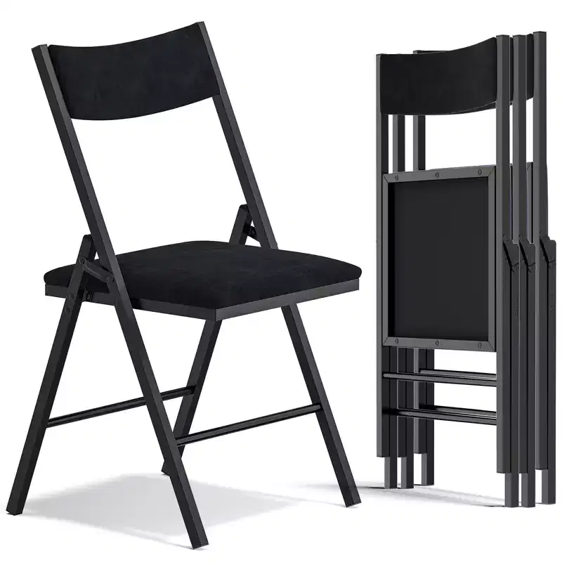 SUGIFT Padded Folding Chair Set of 4/6  Cushioned Seat & Backrest for Home, Office, Dining, or Events (Black/Blue)