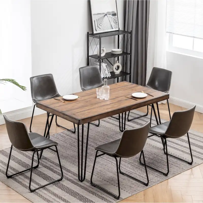Roundhill Furniture Aryven Industrial 7-Piece Dining Set