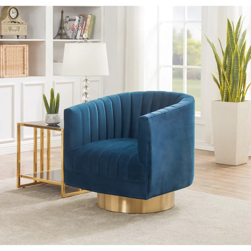 SAFAVIEH Couture Matejka Swivel Channel Tufted Barrel Chair - 28 W x 31 L x 30 H - 28Wx31Dx30H