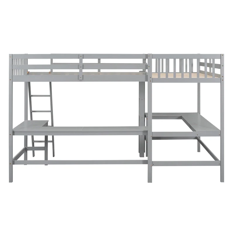 Twin L-Shaped Loft Bed with Desks