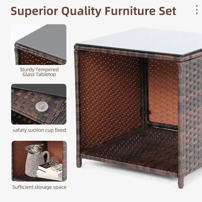 Patio Watcher 5 Piece Outdoor Seating Group with Cushions Brown Wicker Patio Conversation Set with Ottoman