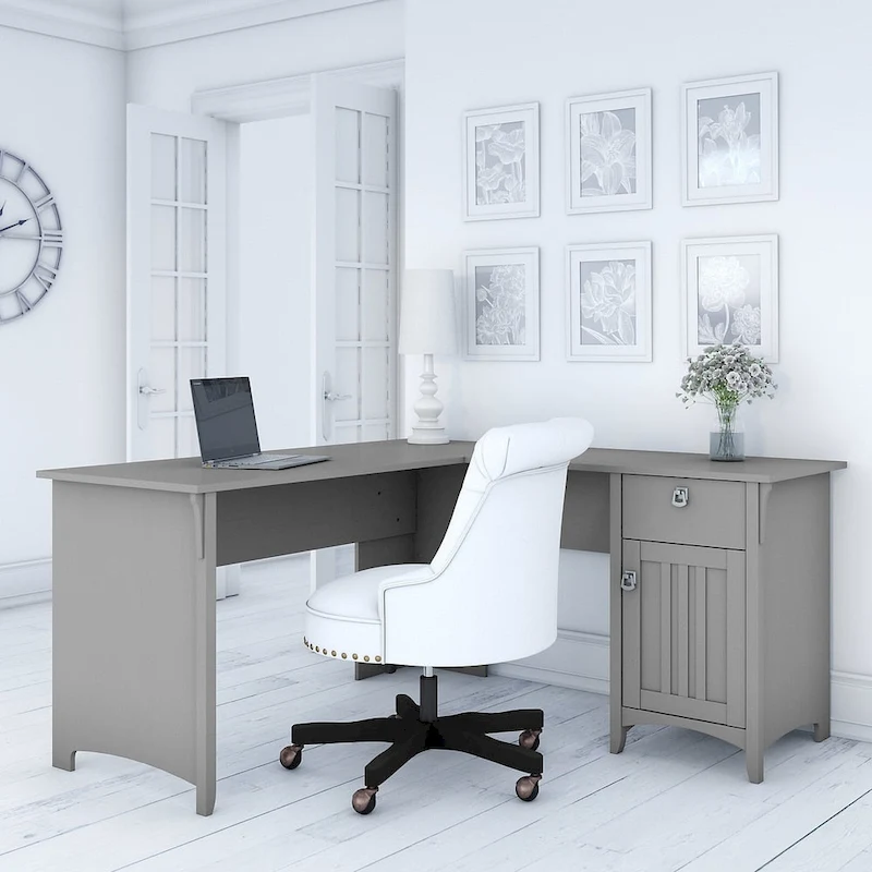 Bush Furniture Salinas L Shaped Desk with Storage in Cape Cod Gray