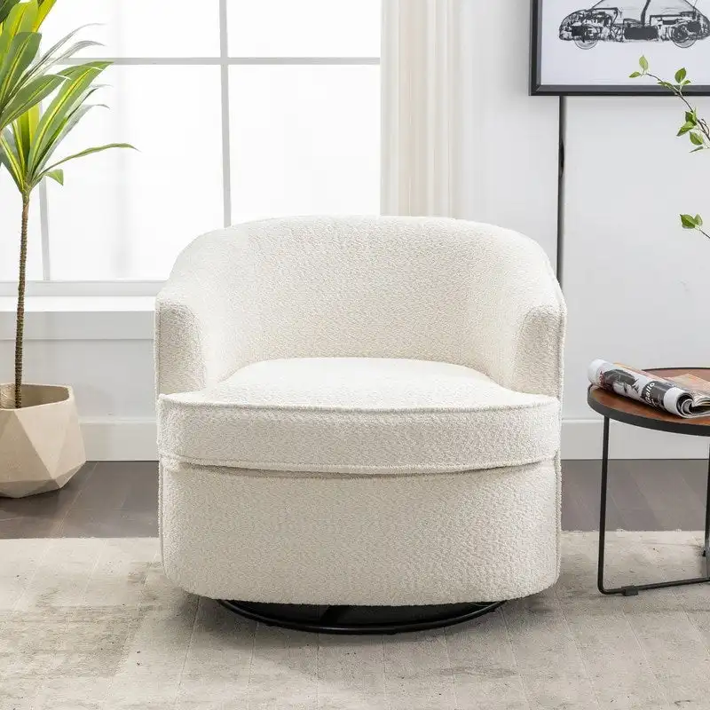 Navy/Grey/Beige/Blue/Orange Velvet Round Swivel Barrel Armchair, Single Seat