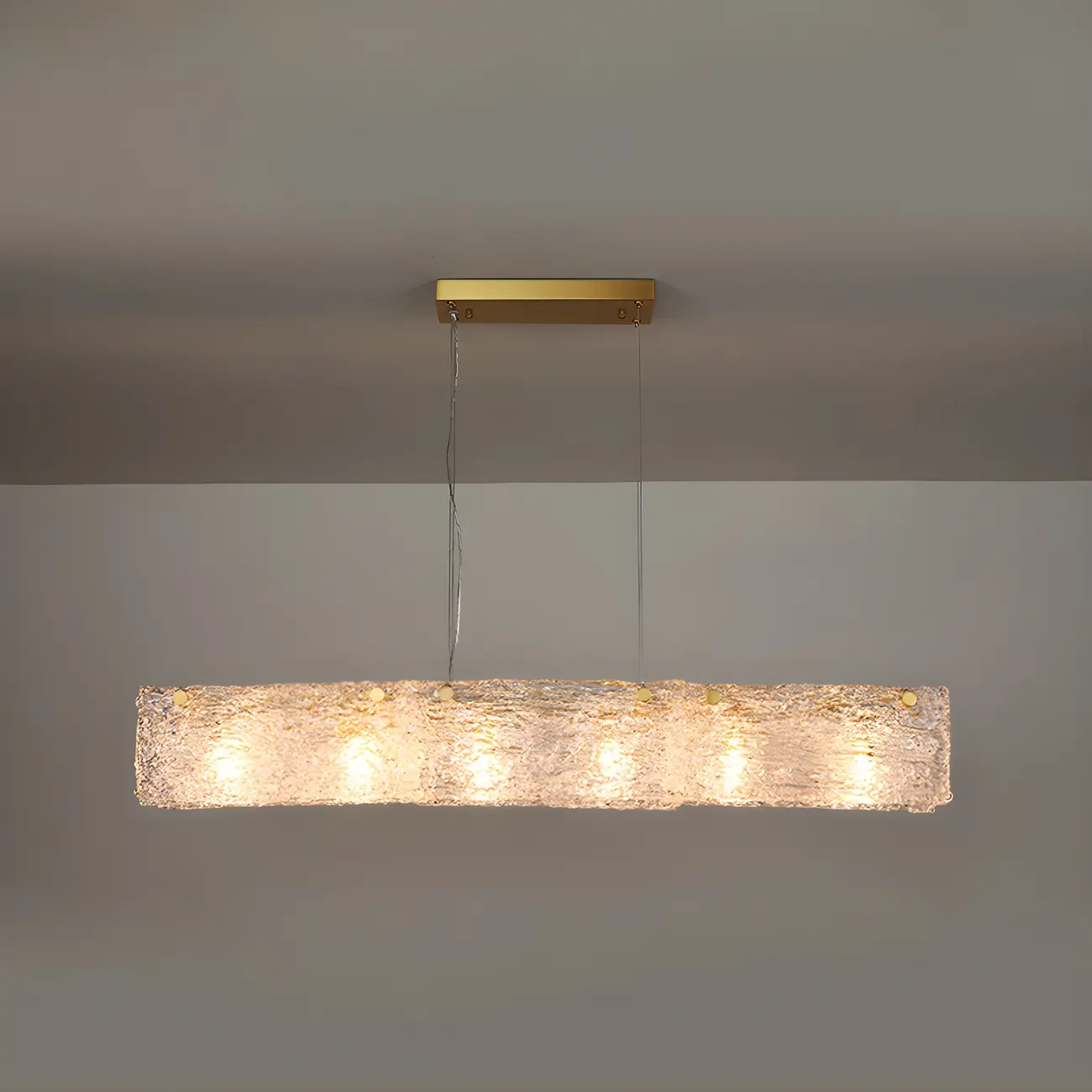 Rectangle Large Gold Glass Island Pendant Light