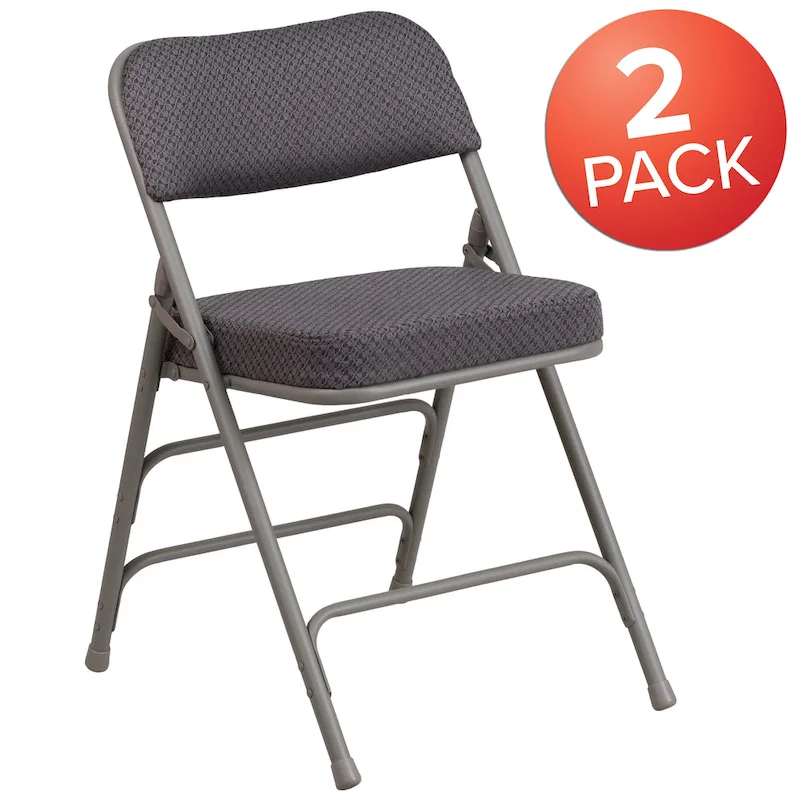 2 Pack Curved Triple Braced & Hinged Fabric Upholstered Metal Folding Chair
