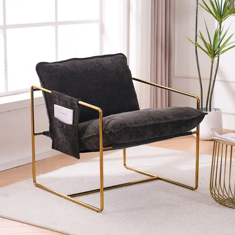 30.7  Arm Chair with Metal Frame and Gold Accents (Set of 2)