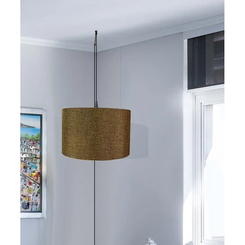 1-Light Plug In Swag Pendant Ceiling Light Chocolate Burlap Shade, 16  Diameter